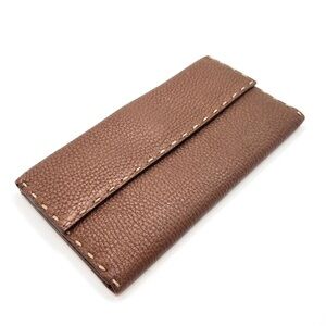 Authentic FENDI Selleria Long Bi-fold Bronze Leather Wallet